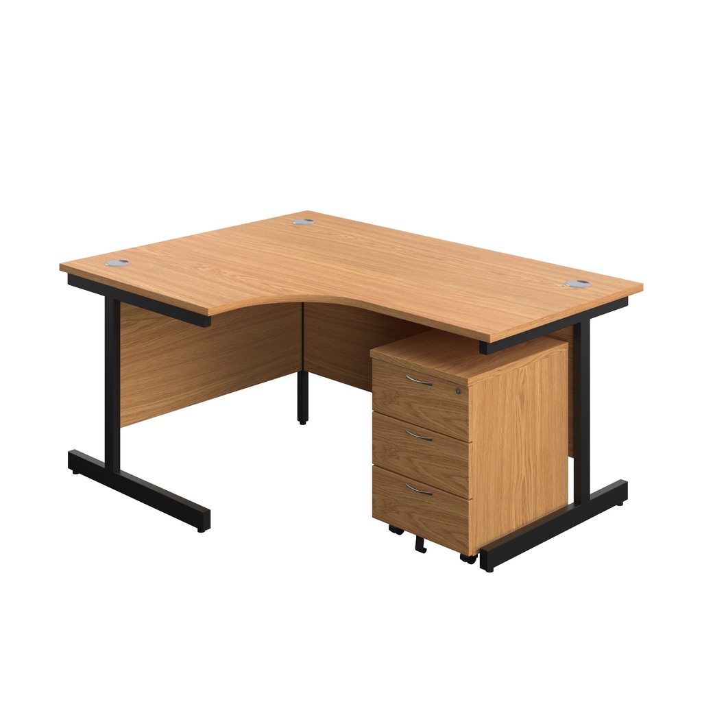 Single Upright Left Hand Radial Desk + Mobile 3 Drawer Pedestal (FSC) | 1600 X 1200 | Nova Oak/Black | 