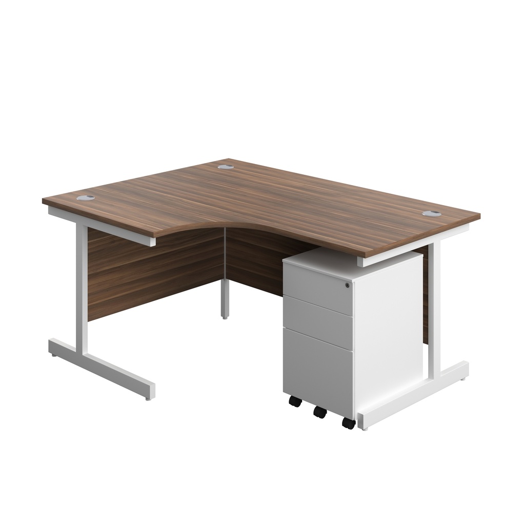 Single Upright Left Hand Radial Desk + Under Desk Steel Pedestal 3 Drawers (FSC) | 1600 X 1200 | Dark Walnut/White | 