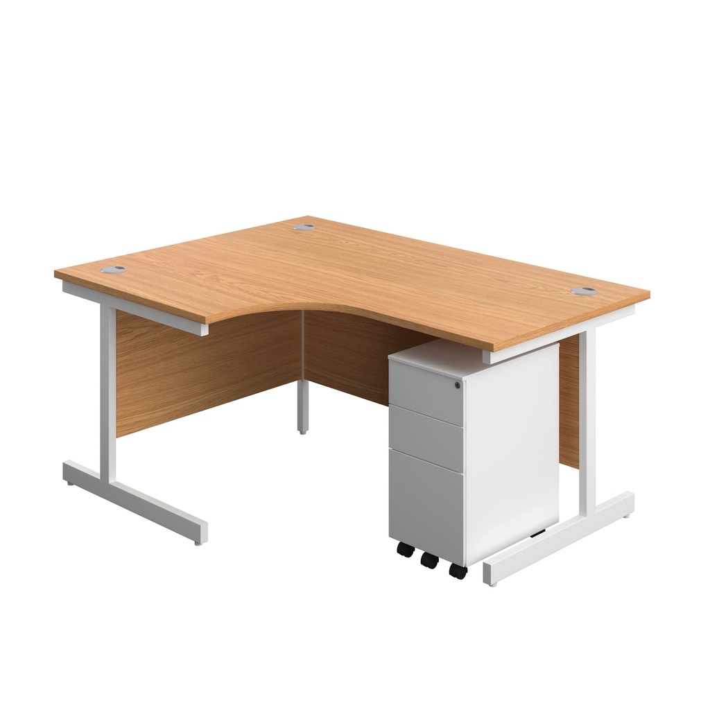 Single Upright Left Hand Radial Desk + Slimline Steel Pedestal 3 Drawers (FSC) | 1600 X 1200 | Nova Oak/White | 