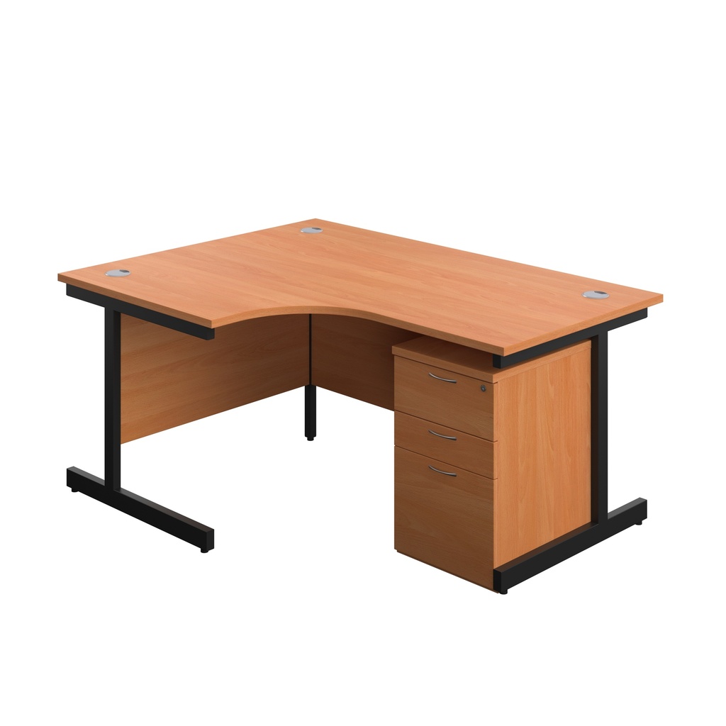 Single Upright Left Hand Radial Desk + High Mobile Pedestal 3 Drawer (FSC) | 1600 X 1200 | Beech/Black | 