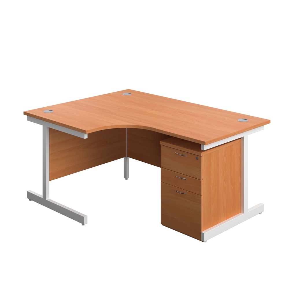 Single Upright Left Hand Radial Desk + High Mobile Pedestal 3 Drawer (FSC) | 1600 X 1200 | Beech/White | 