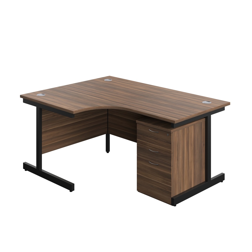 Single Upright Left Hand Radial Desk + High Mobile Pedestal 3 Drawer (FSC) | 1600 X 1200 | Dark Walnut/Black | 