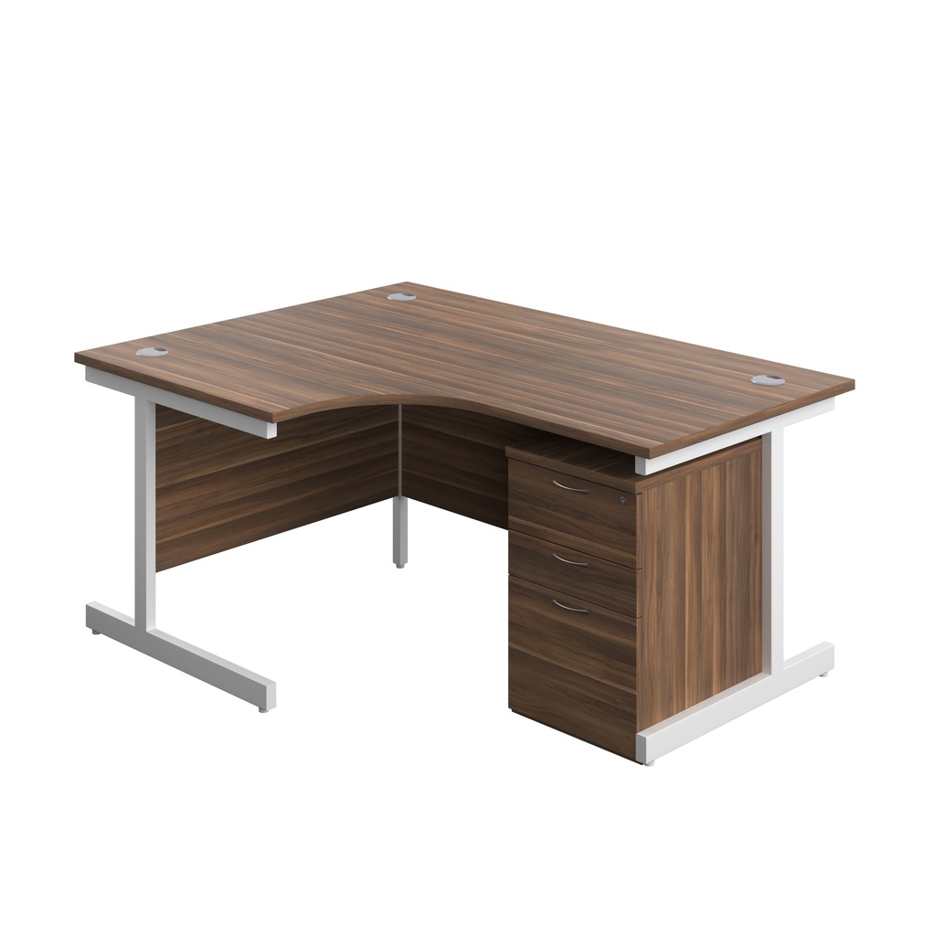 Single Upright Left Hand Radial Desk + High Mobile Pedestal 3 Drawer (FSC) | 1600 X 1200 | Dark Walnut/White | 
