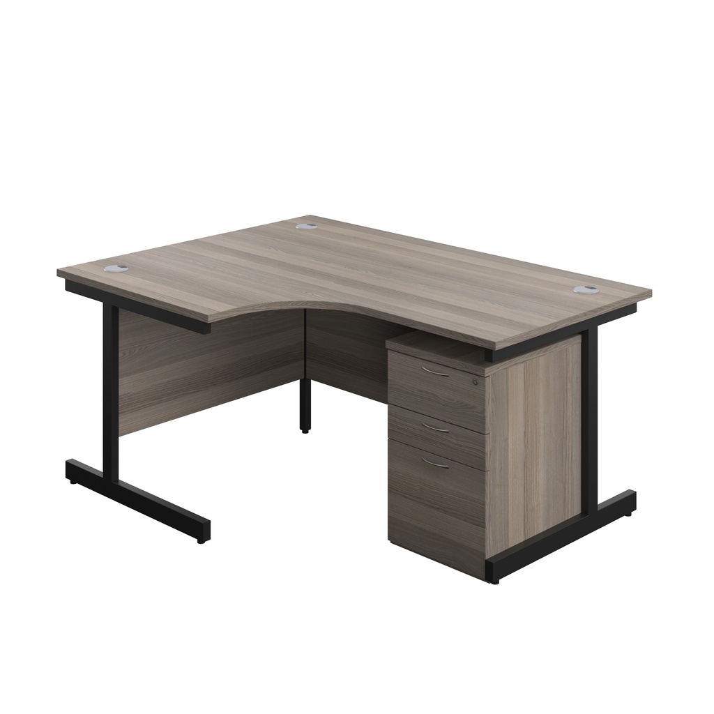 Single Upright Left Hand Radial Desk + High Mobile Pedestal 3 Drawer (FSC) | 1600 X 1200 | Grey Oak/Black | 