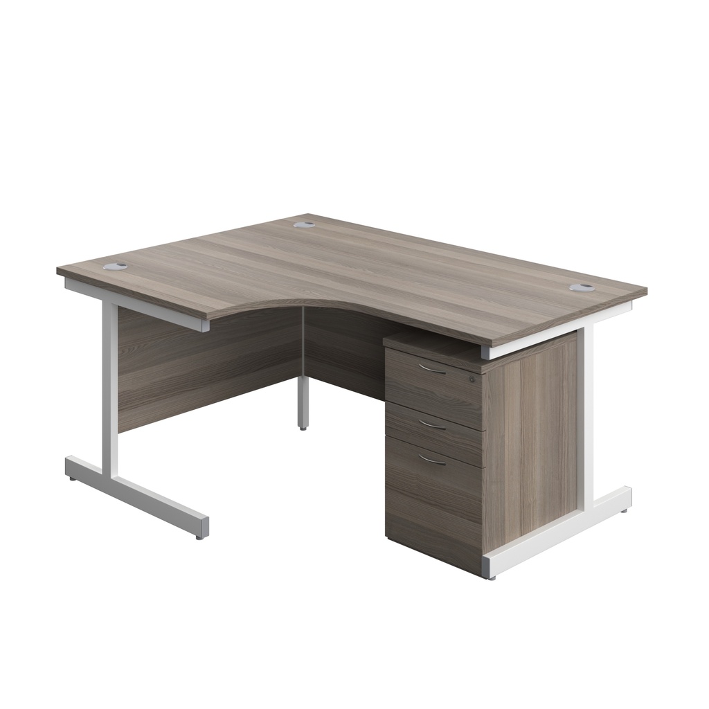 Single Upright Left Hand Radial Desk + High Mobile Pedestal 3 Drawer (FSC) | 1600 X 1200 | Grey Oak/White | 