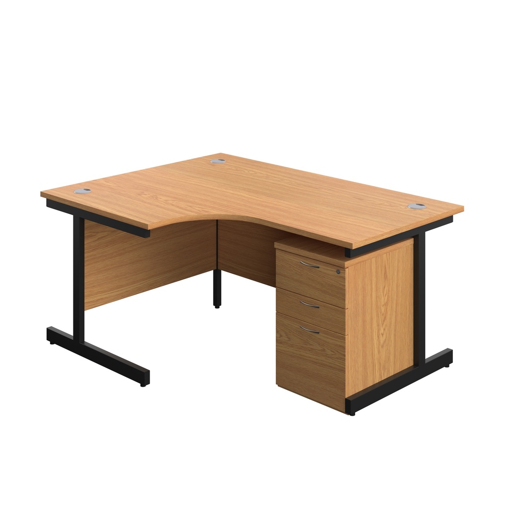 Single Upright Left Hand Radial Desk + High Mobile Pedestal 3 Drawer (FSC) | 1600 X 1200 | Nova Oak/Black | 