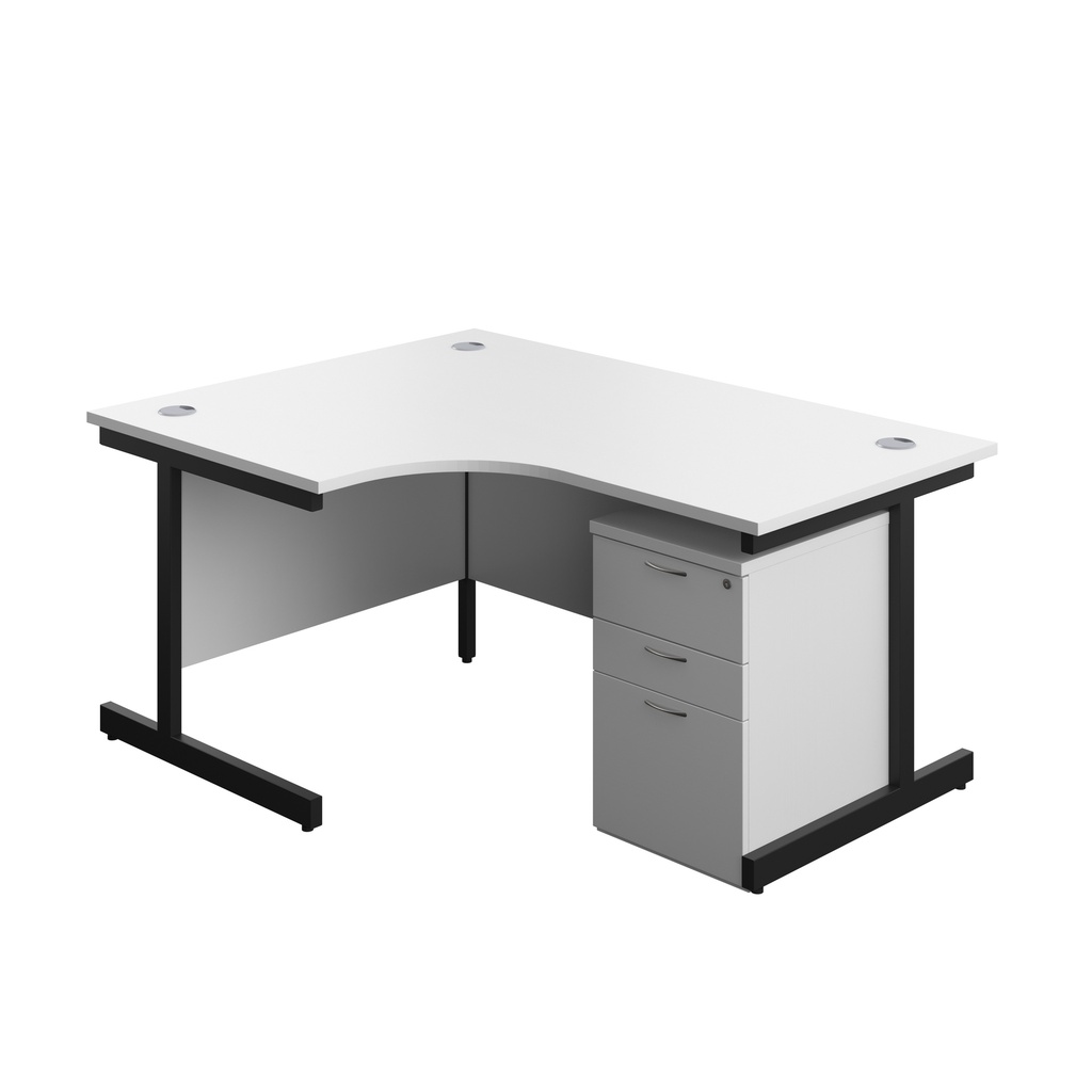 Single Upright Left Hand Radial Desk + High Mobile Pedestal 3 Drawer (FSC) | 1600 X 1200 | White/Black | 