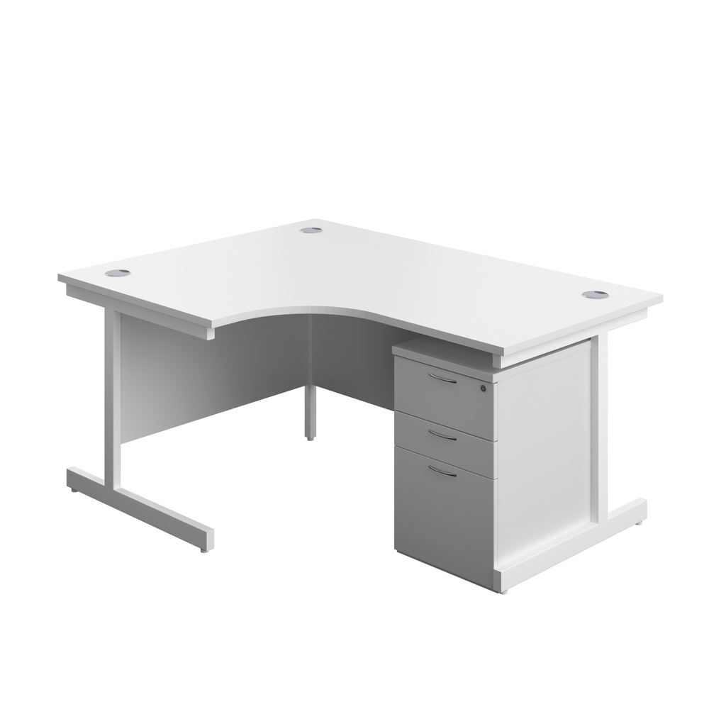 Single Upright Left Hand Radial Desk + High Mobile Pedestal 3 Drawer (FSC) | 1600 X 1200 | White/White | 