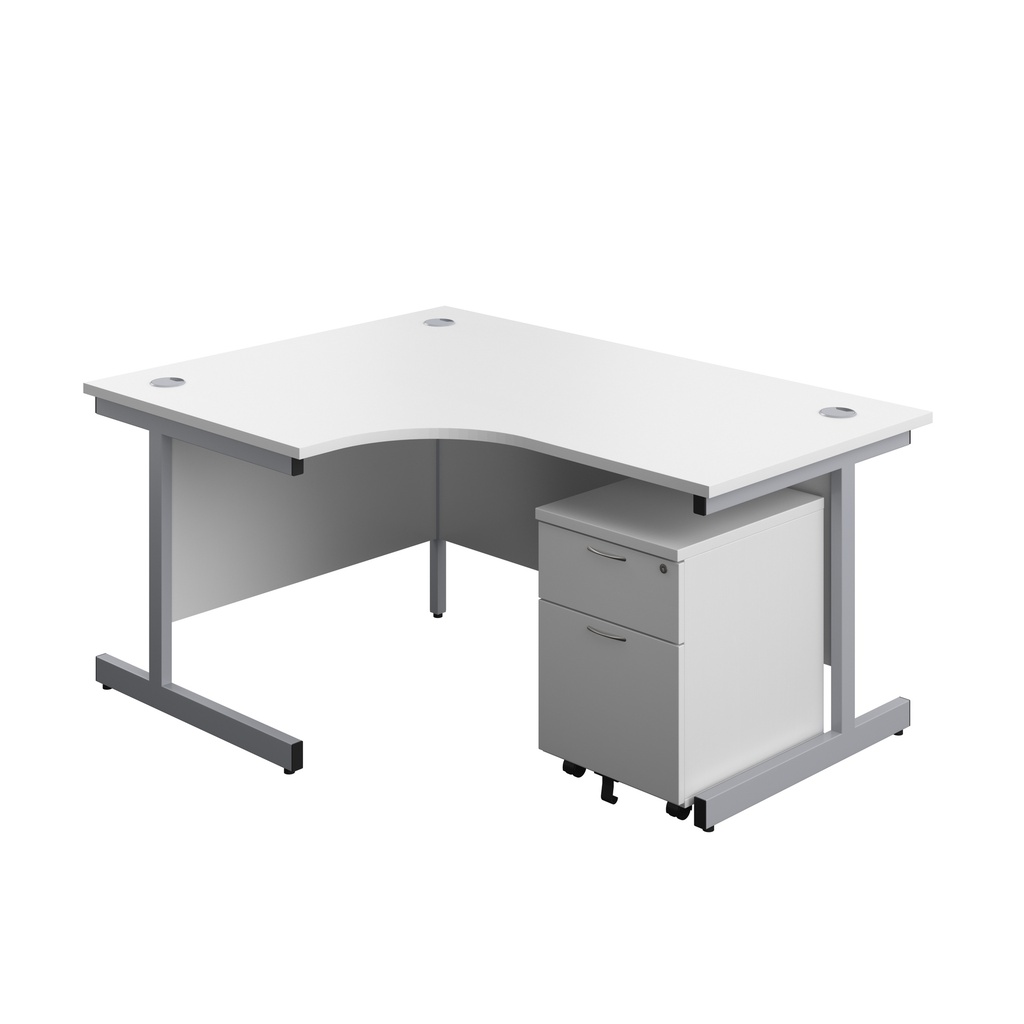 Single Upright Left Hand Radial Desk + Mobile 2 Drawer Pedestal (FSC) | 1600 X 1200 | White/Silver | 