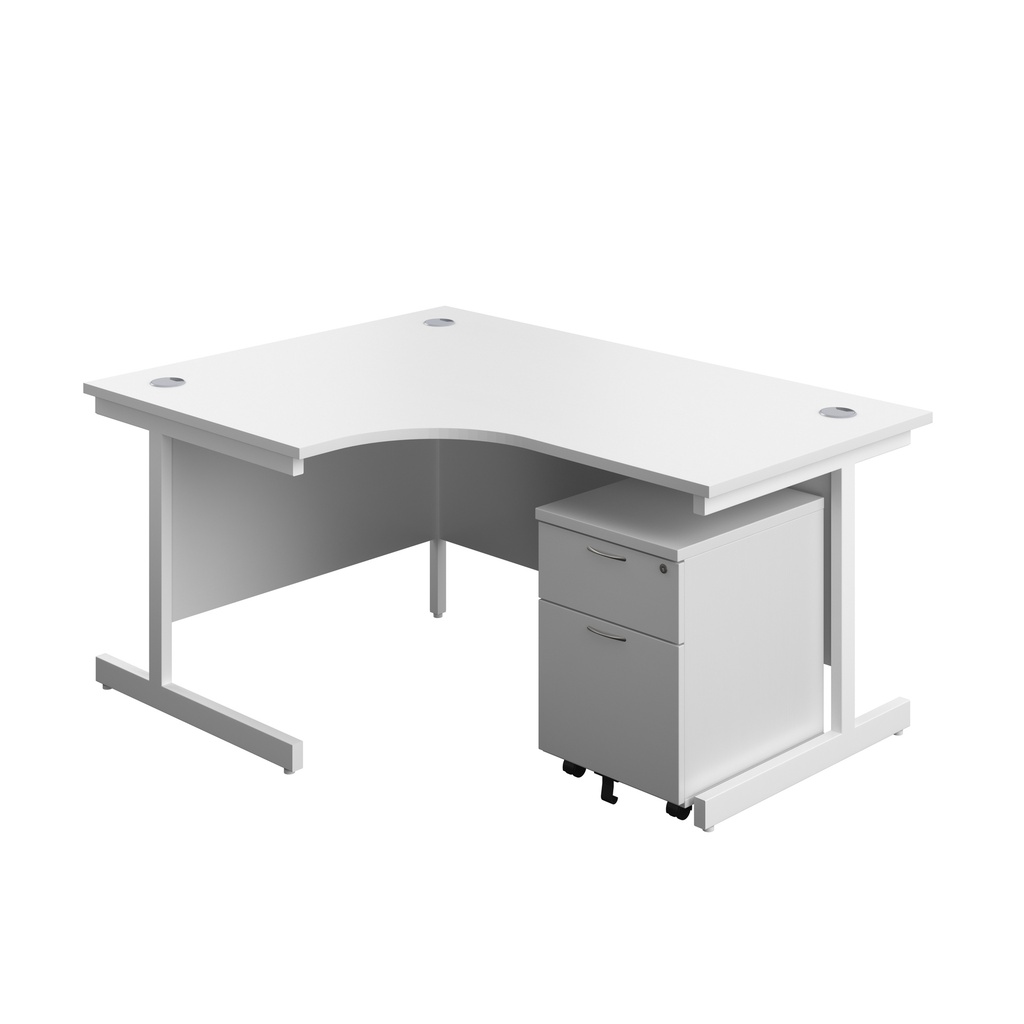 Single Upright Left Hand Radial Desk + Mobile 2 Drawer Pedestal (FSC) | 1600 X 1200 | White/White | 
