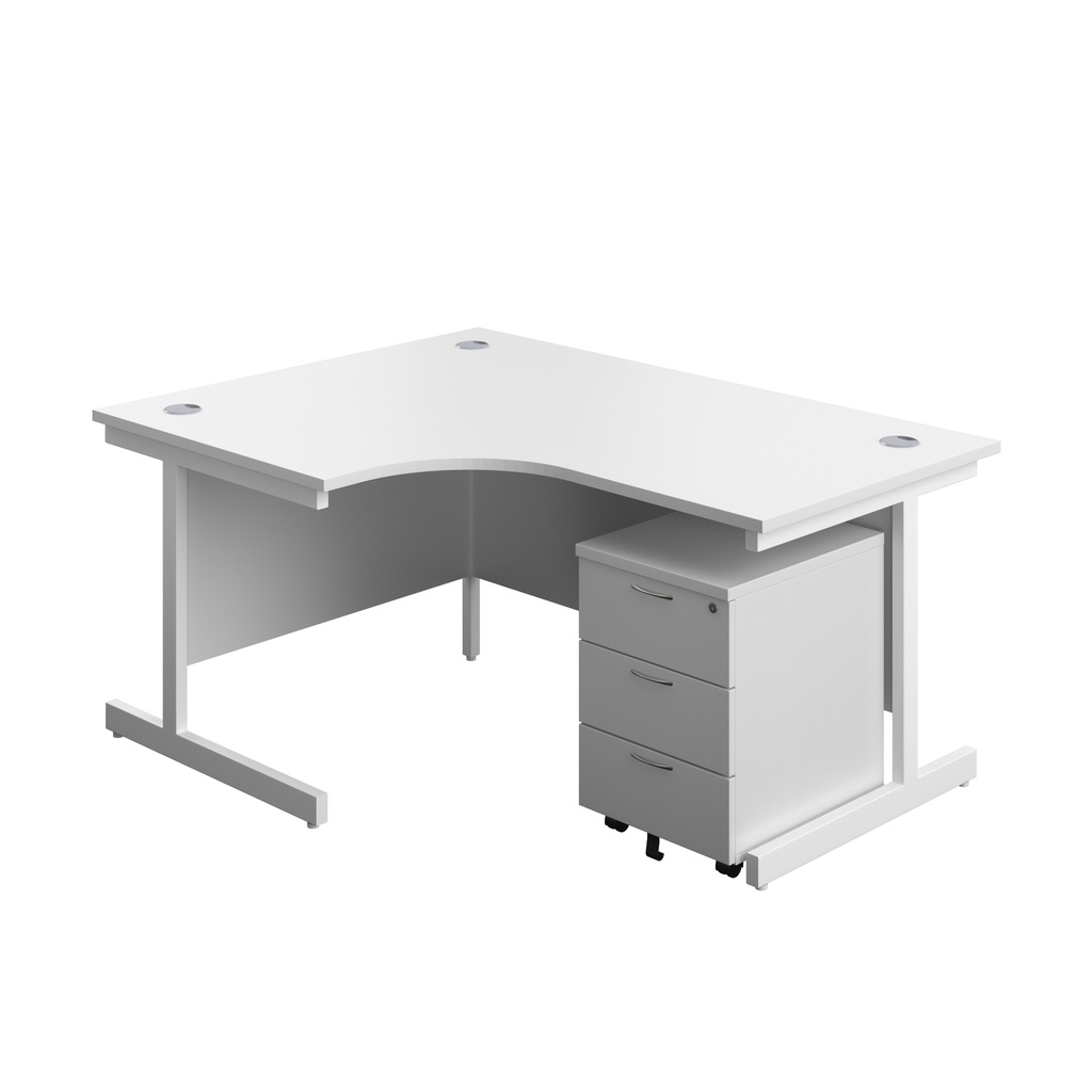 Single Upright Left Hand Radial Desk + Mobile 3 Drawer Pedestal (FSC) | 1600 X 1200 | White/White | 