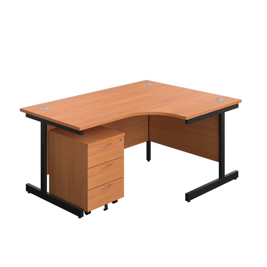 Single Upright Right Hand Radial Desk + Mobile 3 Drawer Pedestal (FSC) | 1600 X 1200 | Beech/Black | 