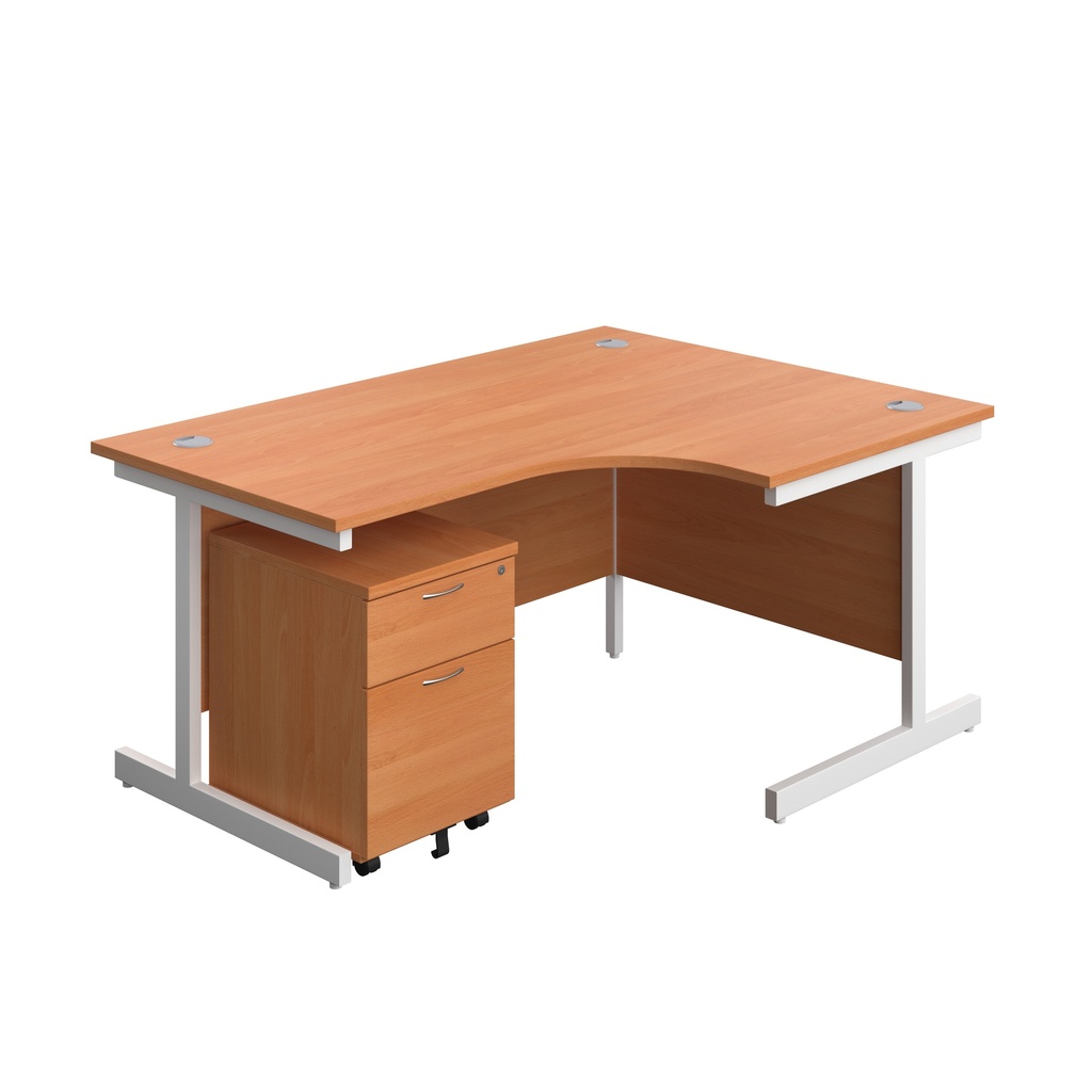 Single Upright Right Hand Radial Desk + Mobile 2 Drawer Pedestal (FSC) | 1600 X 1200 | Beech/White | 