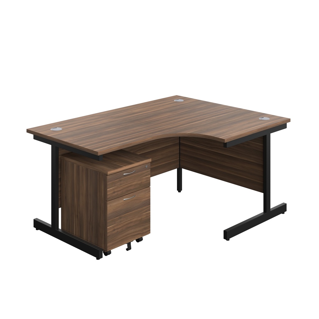 Single Upright Right Hand Radial Desk + Mobile 2 Drawer Pedestal (FSC) | 1600 X 1200 | Dark Walnut/Black | 