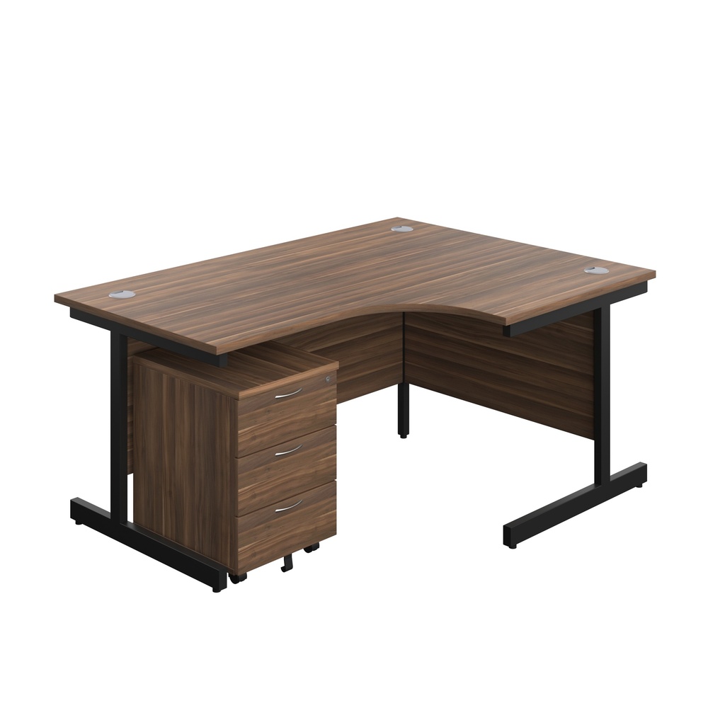 Single Upright Right Hand Radial Desk + Mobile 3 Drawer Pedestal (FSC) | 1600 X 1200 | Dark Walnut/Black | 