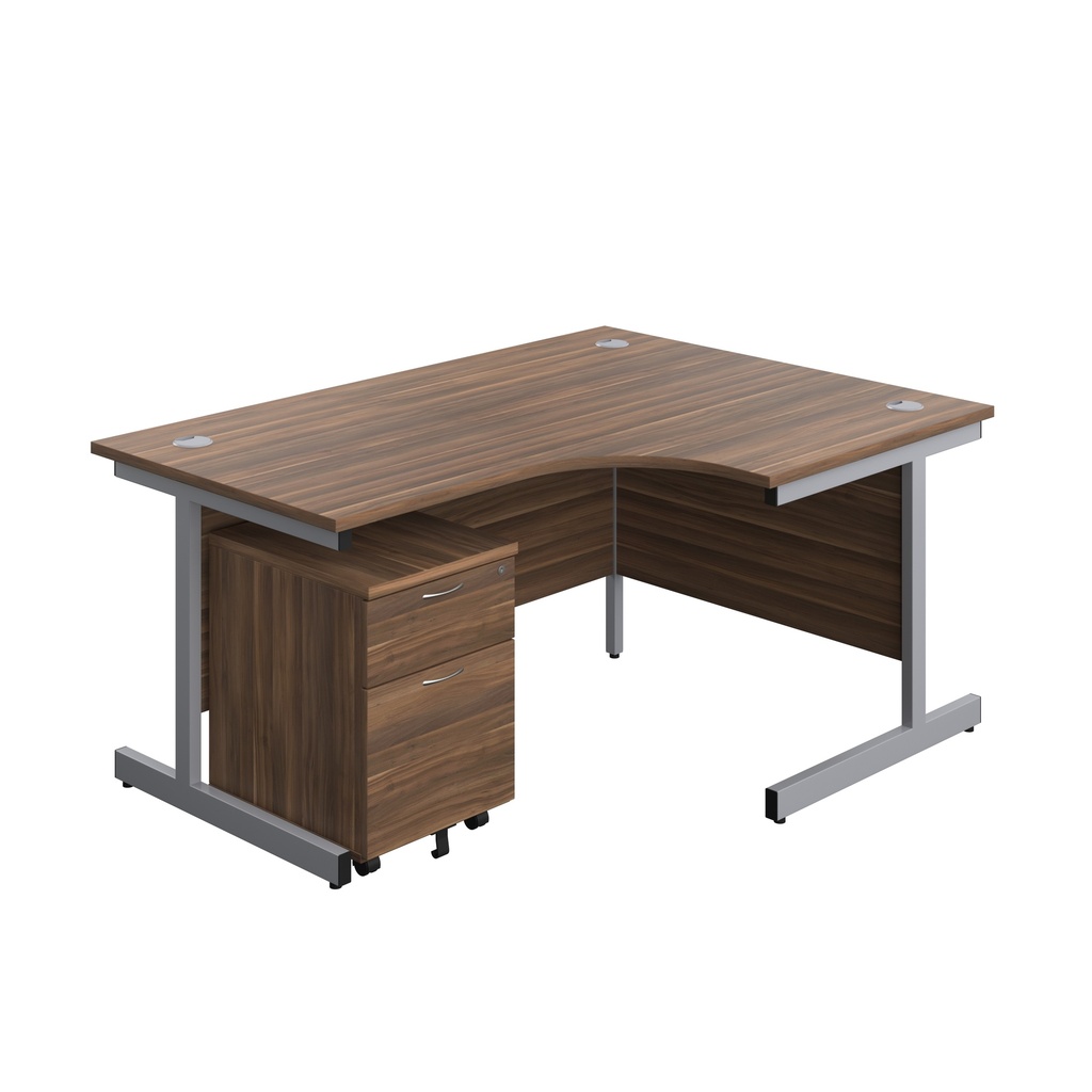 Single Upright Right Hand Radial Desk + Mobile 2 Drawer Pedestal (FSC) | 1600 X 1200 | Dark Walnut/Silver | 