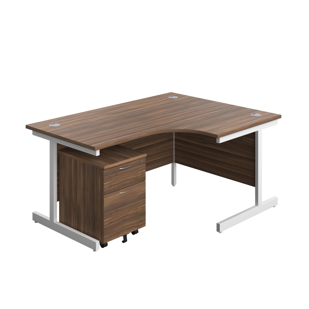 Single Upright Right Hand Radial Desk + Mobile 2 Drawer Pedestal (FSC) | 1600 X 1200 | Dark Walnut/White | 