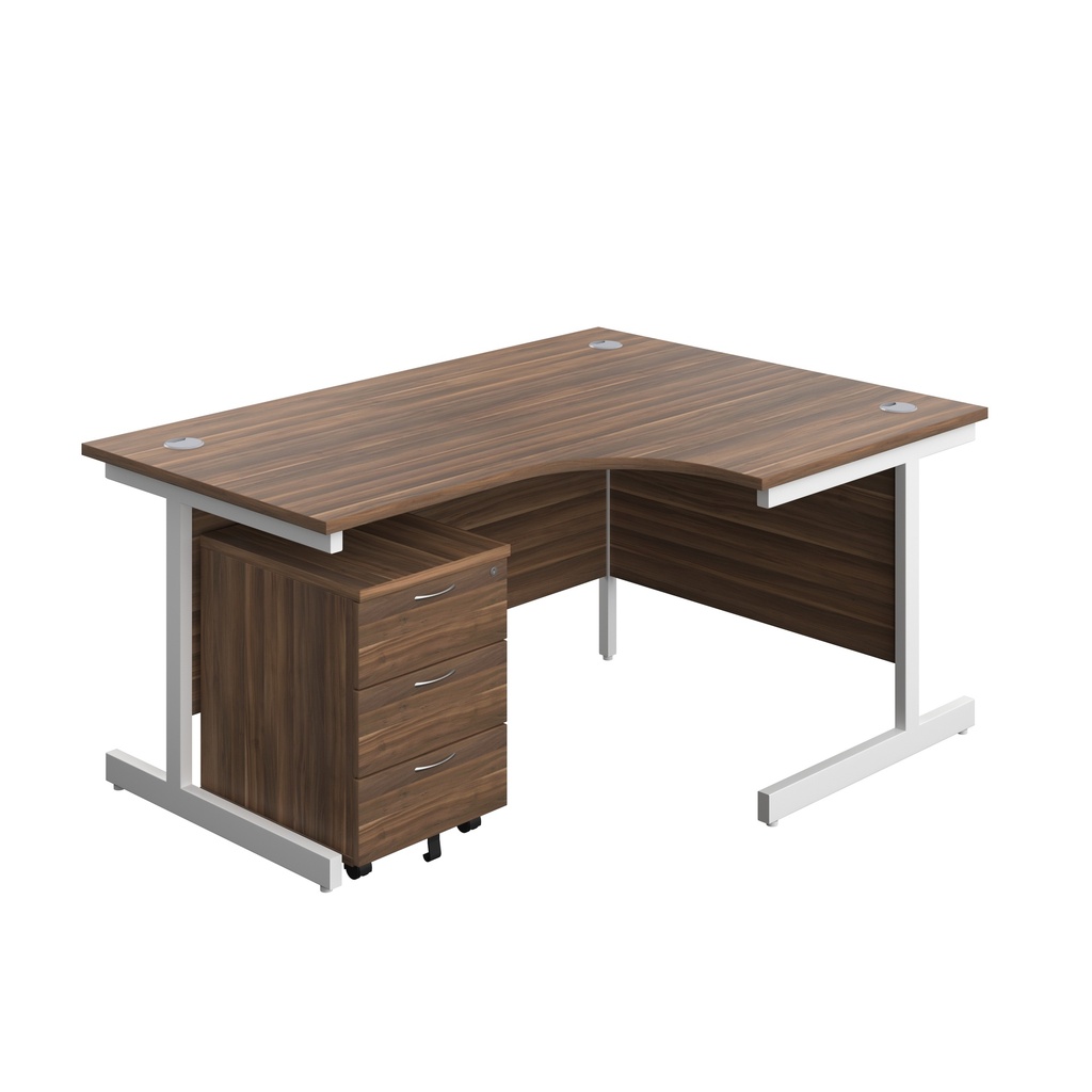 Single Upright Right Hand Radial Desk + Mobile 3 Drawer Pedestal (FSC) | 1600 X 1200 | Dark Walnut/White | 