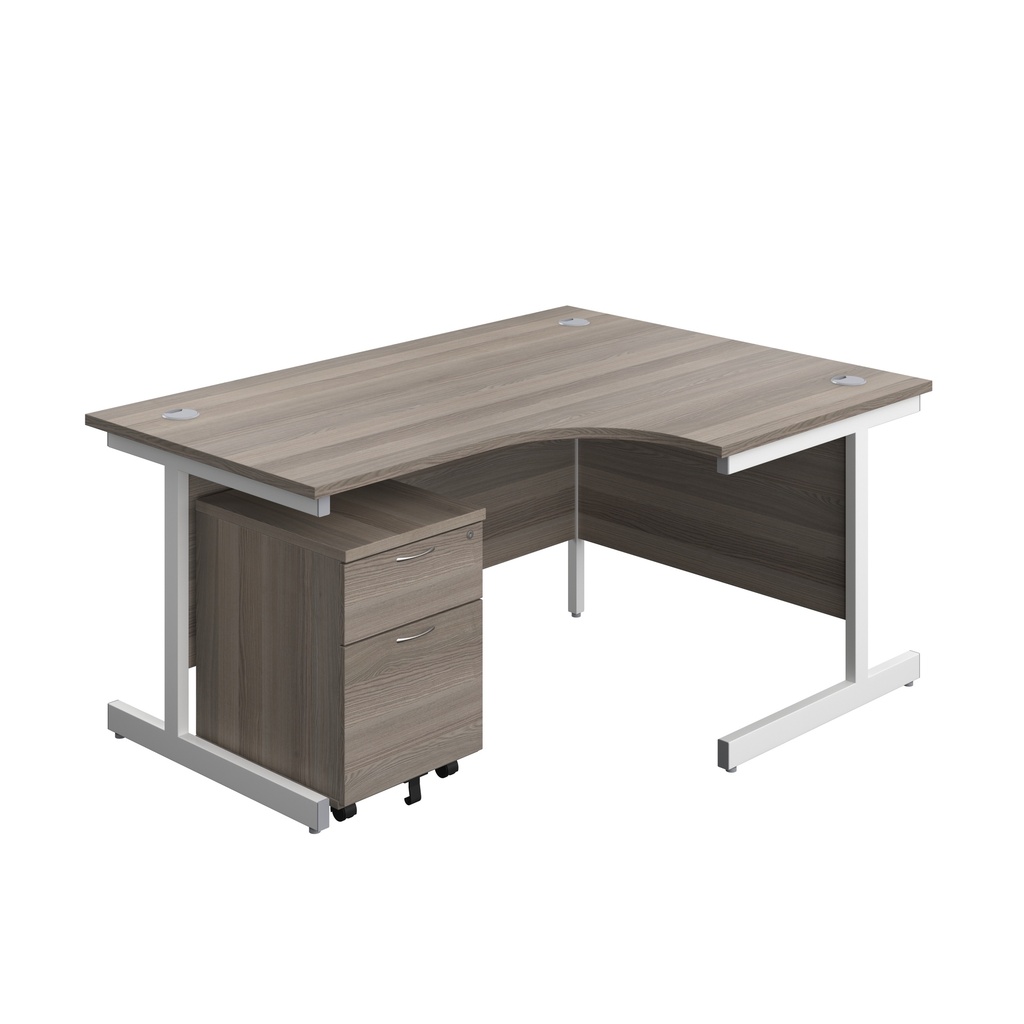 Single Upright Right Hand Radial Desk + Mobile 2 Drawer Pedestal (FSC) | 1600 X 1200 | Grey Oak/White | 
