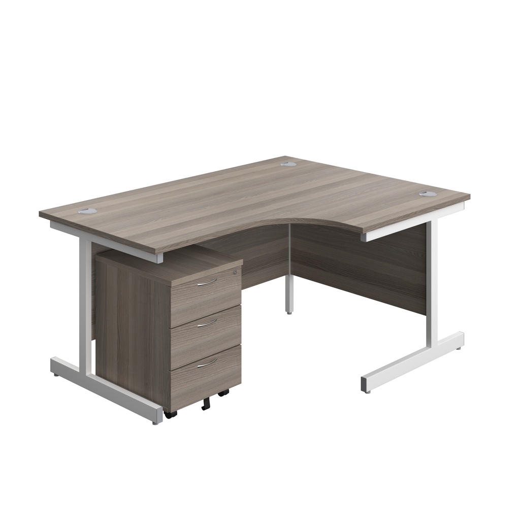 Single Upright Right Hand Radial Desk + Mobile 3 Drawer Pedestal (FSC) | 1600 X 1200 | Grey Oak/White | 
