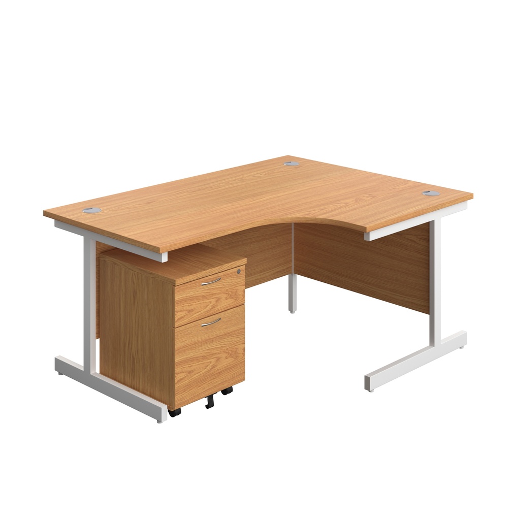 Single Upright Right Hand Radial Desk + Mobile 2 Drawer Pedestal (FSC) | 1600 X 1200 | Nova Oak/White | 