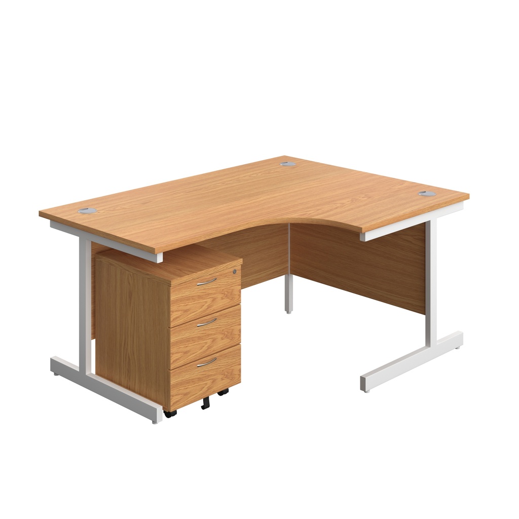 Single Upright Right Hand Radial Desk + Mobile 3 Drawer Pedestal (FSC) | 1600 X 1200 | Nova Oak/White | 