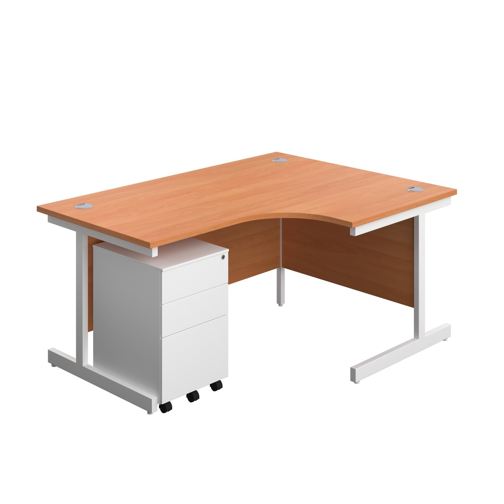 Single Upright Right Hand Radial Desk + Under Desk Steel Pedestal 3 Drawers (FSC) | 1600 X 1200 | Beech/White | 