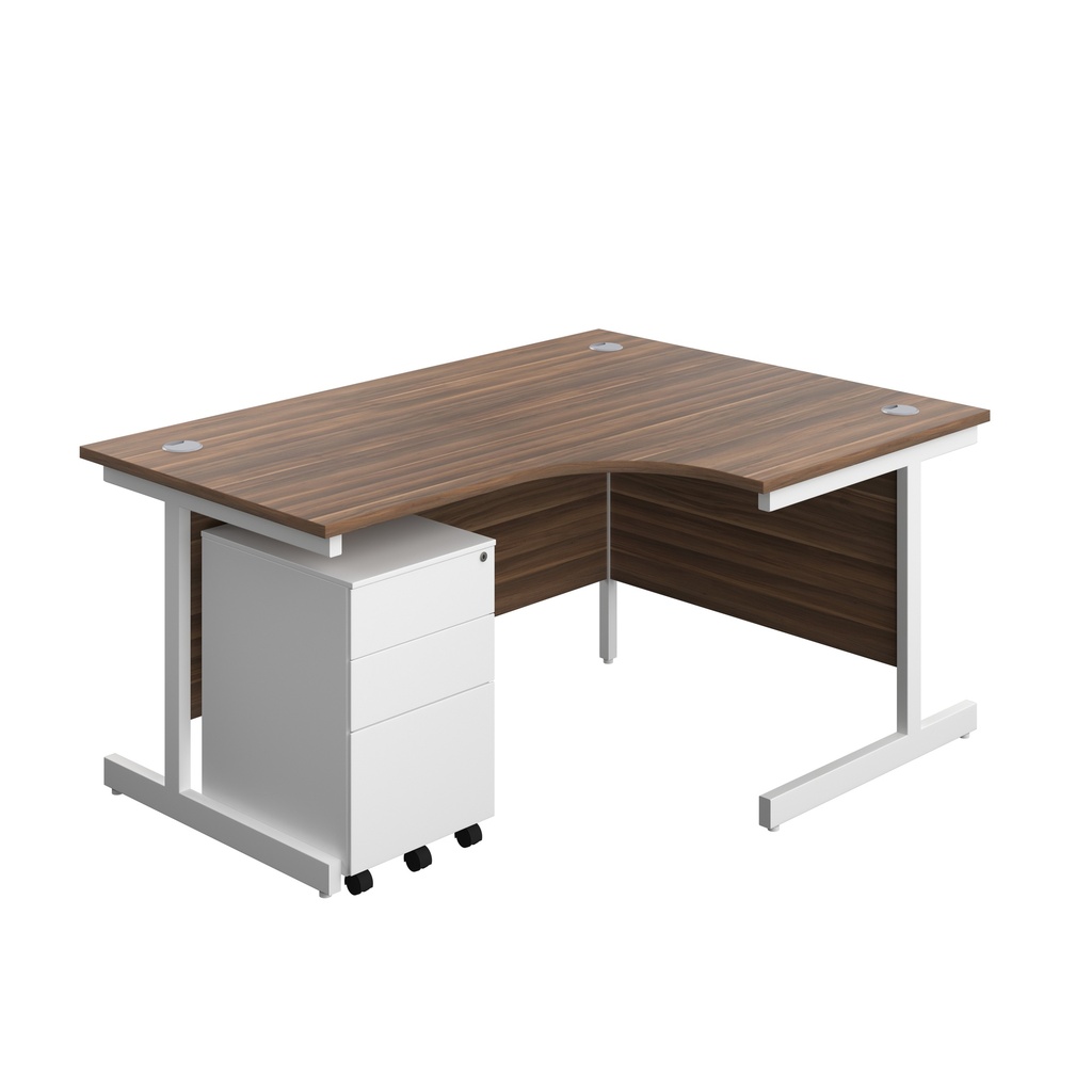 Single Upright Right Hand Radial Desk + Under Desk Steel Pedestal 3 Drawers (FSC) | 1600 X 1200 | Dark Walnut/White | 