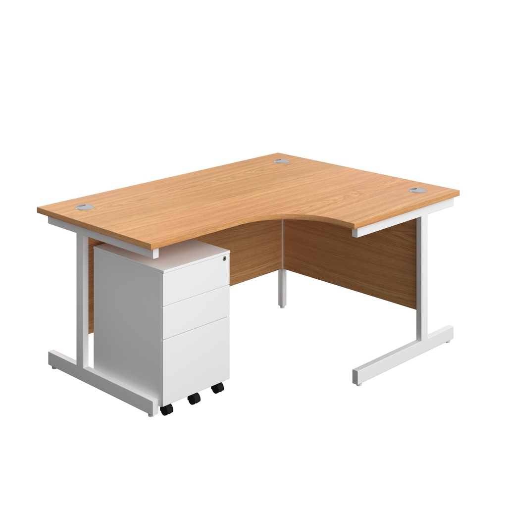 Single Upright Right Hand Radial Desk + Under Desk Steel Pedestal 3 Drawers (FSC) | 1600 X 1200 | Nova Oak/White | 
