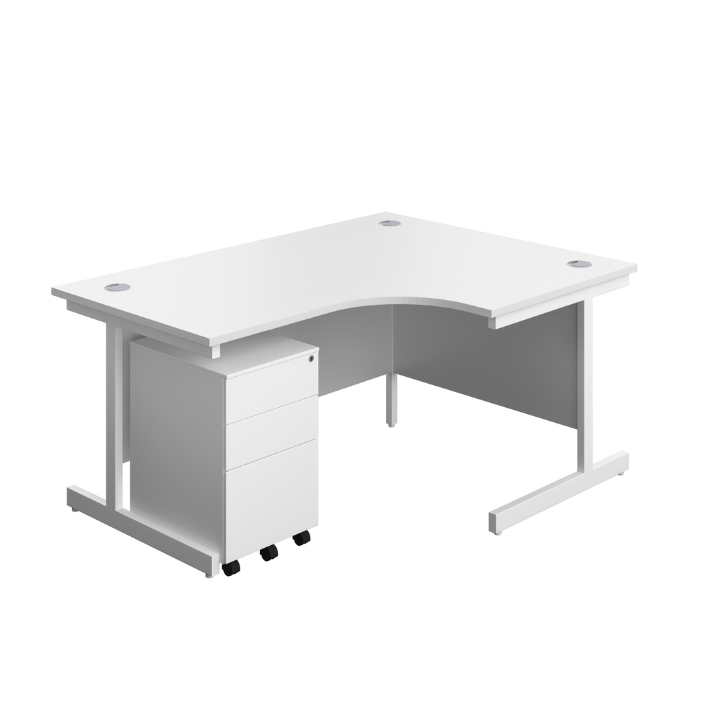 Single Upright Right Hand Radial Desk + Under Desk Steel Pedestal 3 Drawers (FSC) | 1600 X 1200 | White/White | 