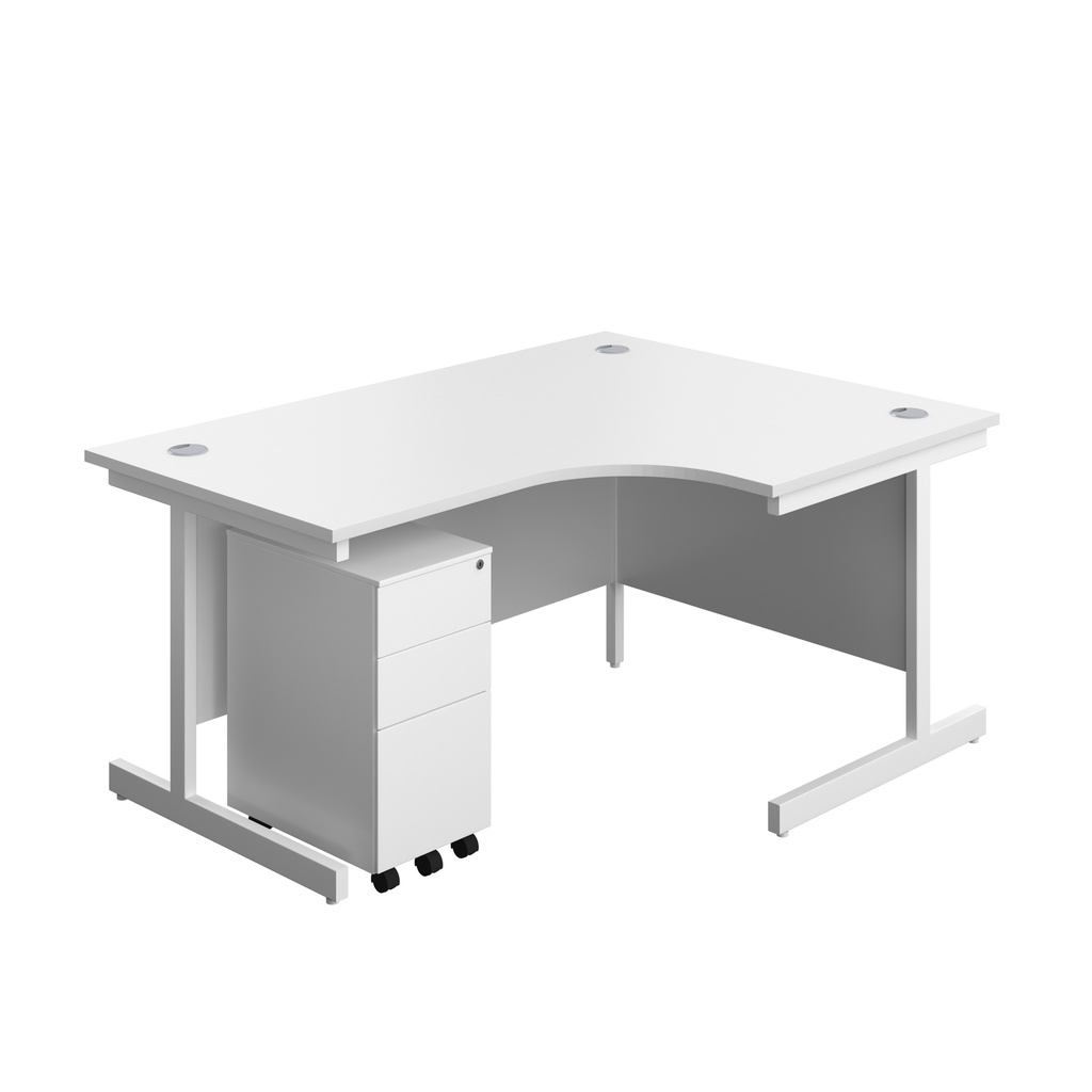 Single Upright Right Hand Radial Desk + Slimline Steel Pedestal 3 Drawers (FSC) | 1600 X 1200 | White/White | 