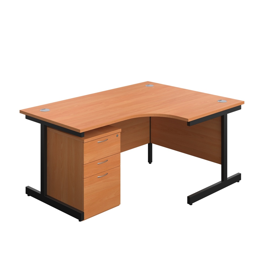 Single Upright Right Hand Radial Desk + High Mobile Pedestal 3 Drawer (FSC) | 1600 X 1200 | Beech/Black | 
