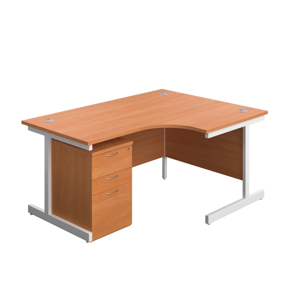 Single Upright Right Hand Radial Desk + High Mobile Pedestal 3 Drawer (FSC) | 1600 X 1200 | Beech/White | 