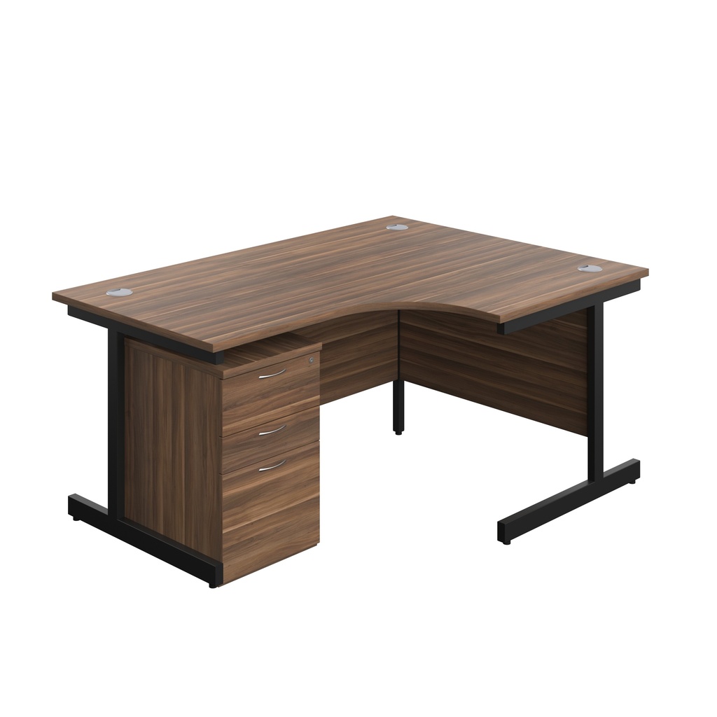 Single Upright Right Hand Radial Desk + High Mobile Pedestal 3 Drawer (FSC) | 1600 X 1200 | Dark Walnut/Black | 