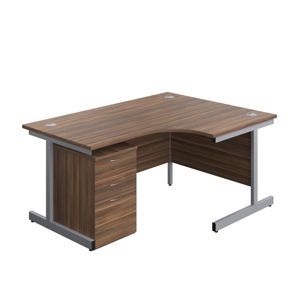 Single Upright Right Hand Radial Desk + High Mobile Pedestal 3 Drawer (FSC) | 1600 X 1200 | Dark Walnut/Silver | 