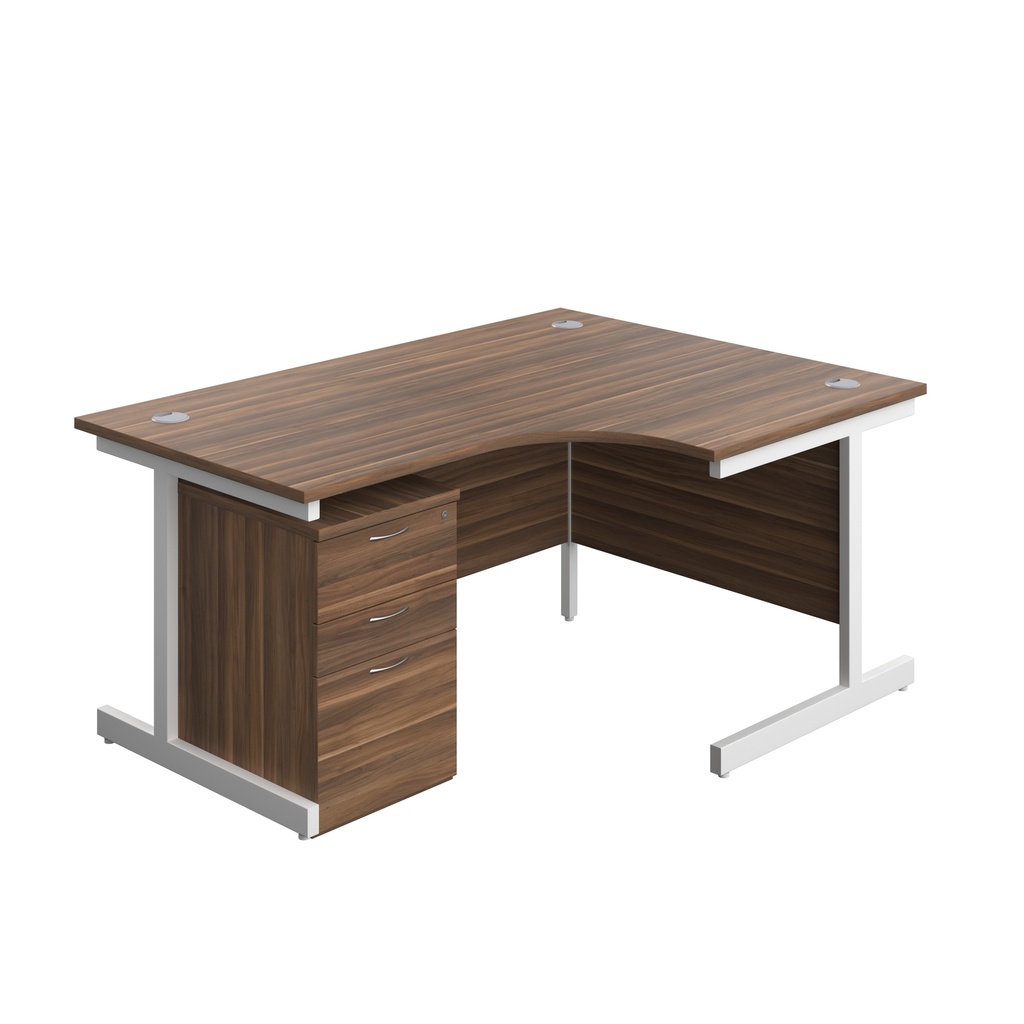 Single Upright Right Hand Radial Desk + High Mobile Pedestal 3 Drawer (FSC) | 1600 X 1200 | Dark Walnut/White | 
