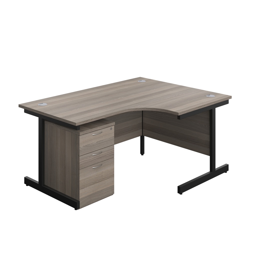 Single Upright Right Hand Radial Desk + High Mobile Pedestal 3 Drawer (FSC) | 1600 X 1200 | Grey Oak/Black | 