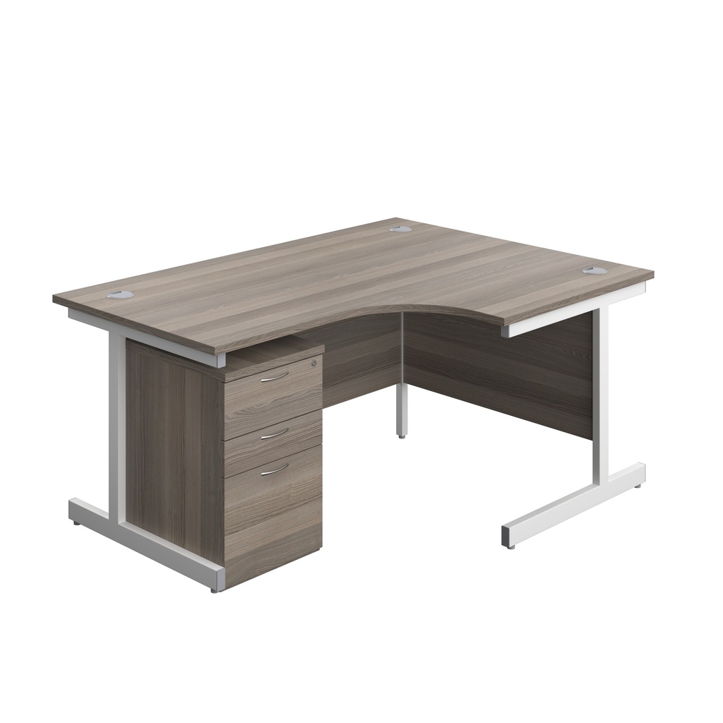 Single Upright Right Hand Radial Desk + High Mobile Pedestal 3 Drawer (FSC) | 1600 X 1200 | Grey Oak/White | 