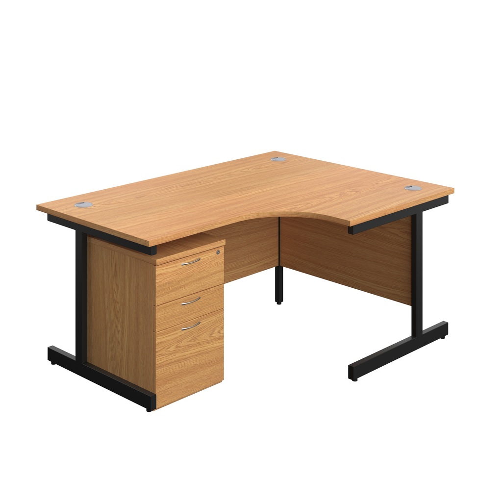 Single Upright Right Hand Radial Desk + High Mobile Pedestal 3 Drawer (FSC) | 1600 X 1200 | Nova Oak/Black | 