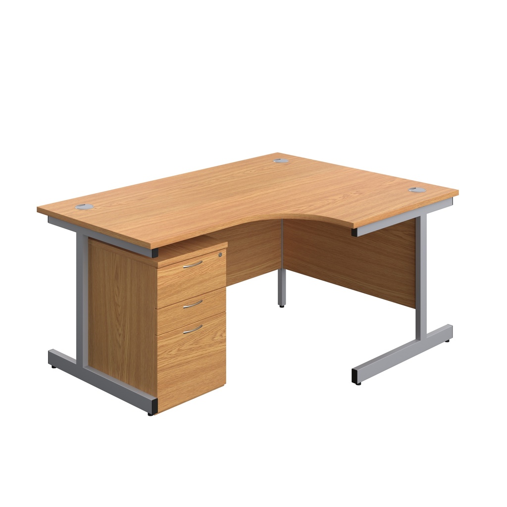 Single Upright Right Hand Radial Desk + High Mobile Pedestal 3 Drawer (FSC) | 1600 X 1200 | Nova Oak/Silver | 