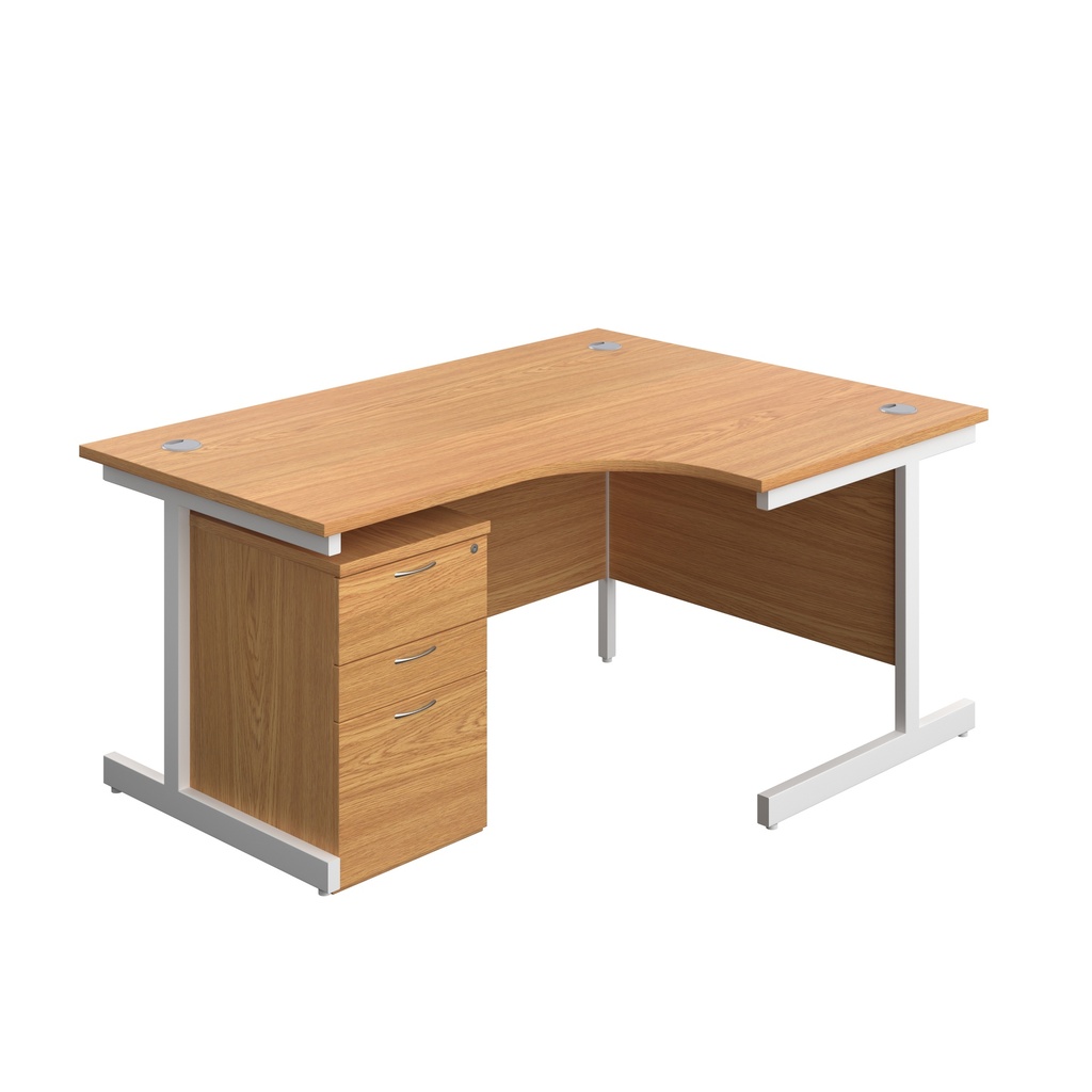 Single Upright Right Hand Radial Desk + High Mobile Pedestal 3 Drawer (FSC) | 1600 X 1200 | Nova Oak/White | 