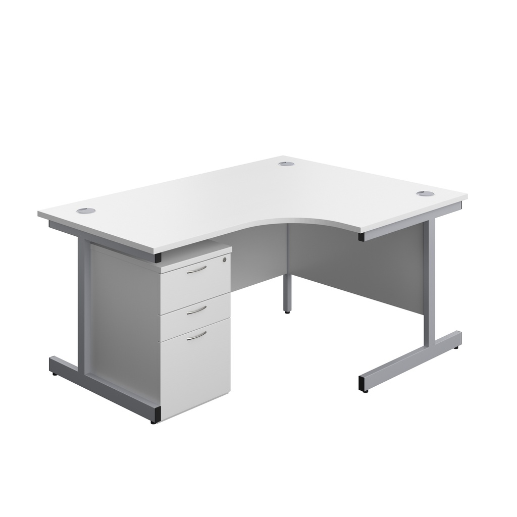 Single Upright Right Hand Radial Desk + High Mobile Pedestal 3 Drawer (FSC) | 1600 X 1200 | White/Silver | 