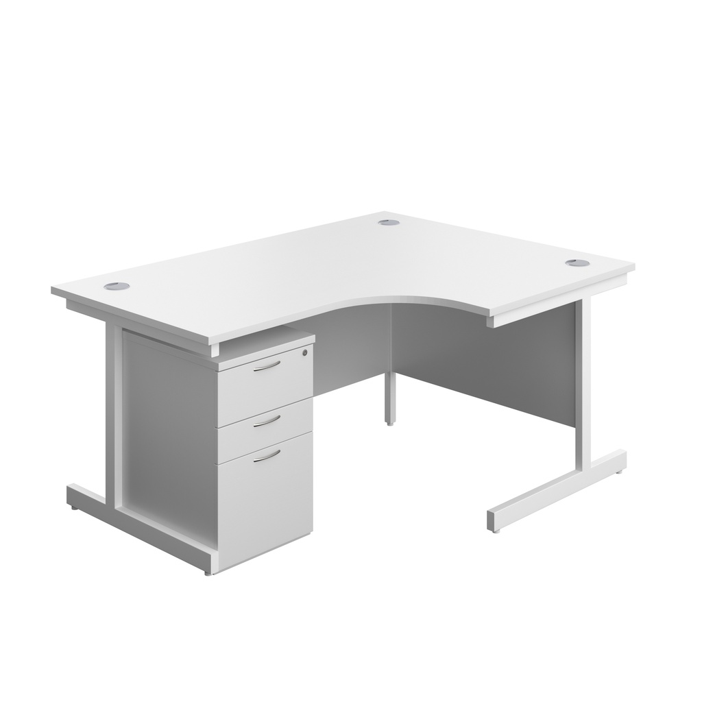 Single Upright Right Hand Radial Desk + High Mobile Pedestal 3 Drawer (FSC) | 1600 X 1200 | White/White | 