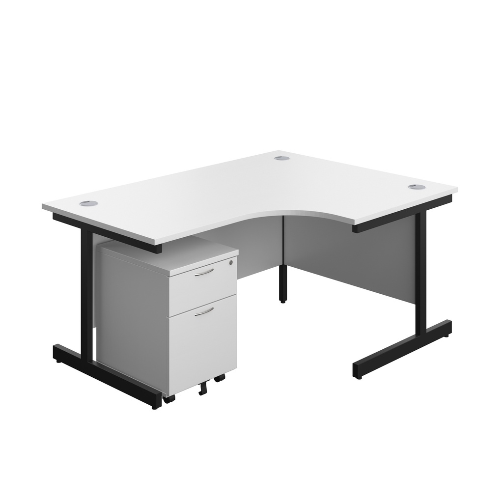 Single Upright Right Hand Radial Desk + Mobile 2 Drawer Pedestal (FSC) | 1600 X 1200 | White/Black | 