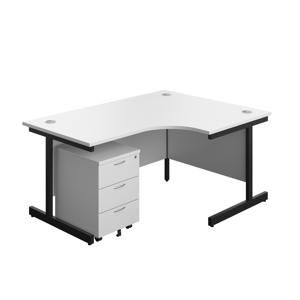 Single Upright Right Hand Radial Desk + Mobile 3 Drawer Pedestal (FSC) | 1600 X 1200 | White/Black | 