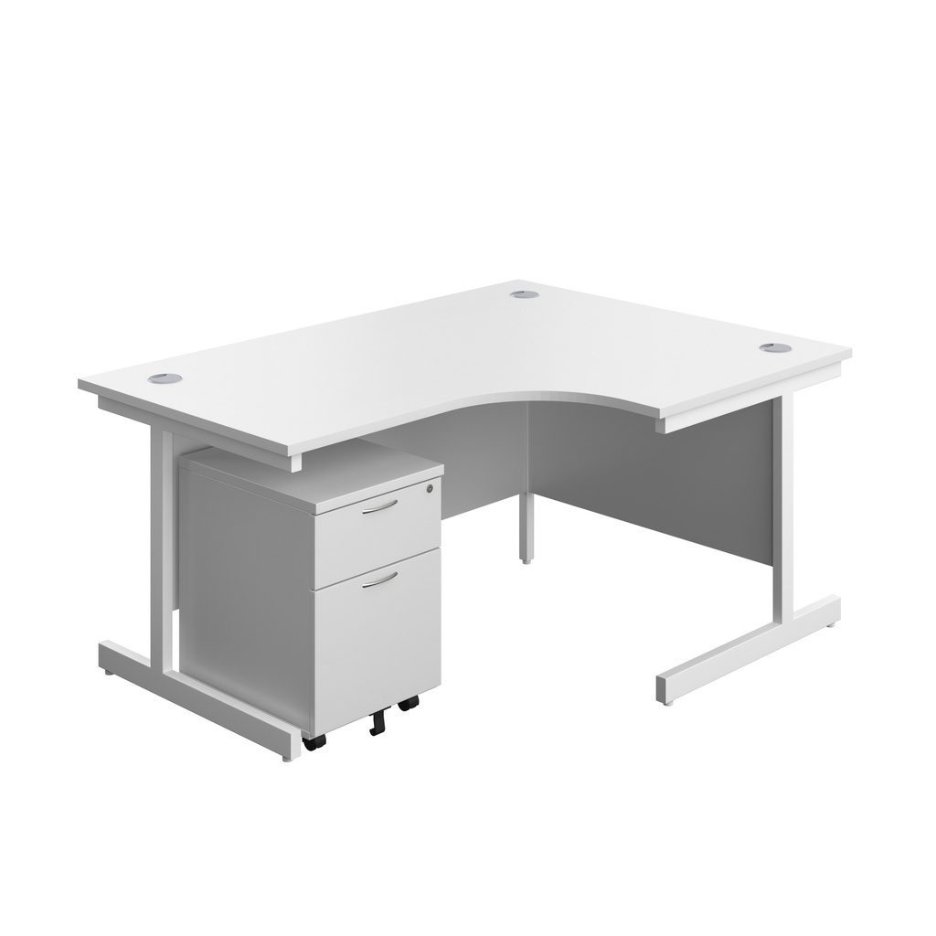 Single Upright Right Hand Radial Desk + Mobile 2 Drawer Pedestal (FSC) | 1600 X 1200 | White/White | 
