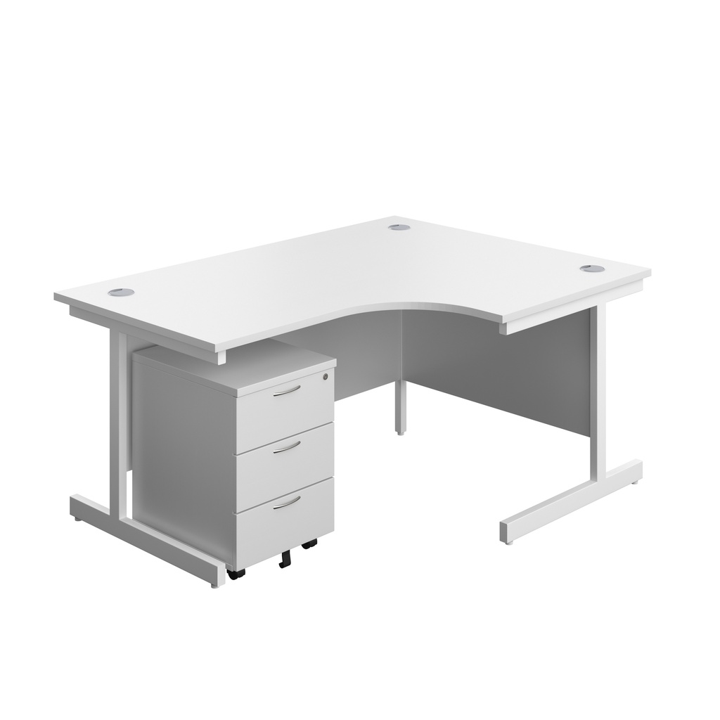 Single Upright Right Hand Radial Desk + Mobile 3 Drawer Pedestal (FSC) | 1600 X 1200 | White/White | 