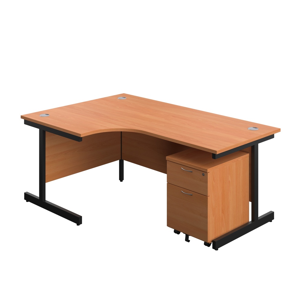 Single Upright Left Hand Radial Desk + Mobile 2 Drawer Pedestal (FSC) | 1800 X 1200 | Beech/Black | 