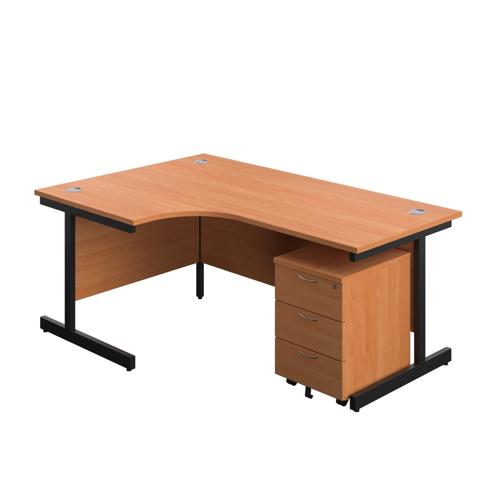Single Upright Left Hand Radial Desk + Mobile 3 Drawer Pedestal (FSC) | 1800 X 1200 | Beech/Black | 