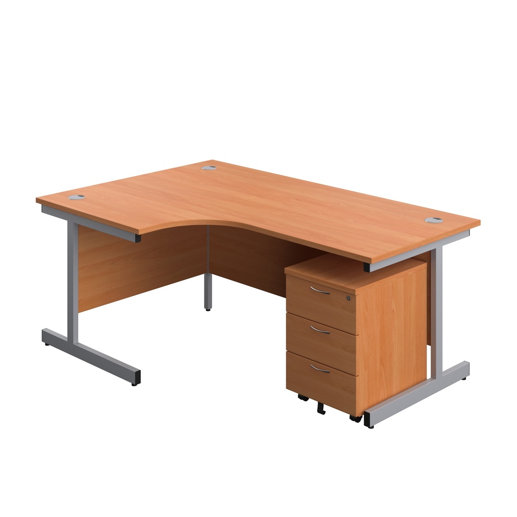 Single Upright Left Hand Radial Desk + Mobile 3 Drawer Pedestal (FSC) | 1800 X 1200 | Beech/Silver | 
